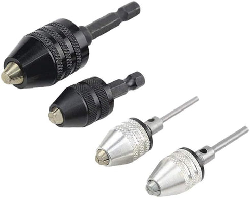 Keyless Drill Chuck Kits, 4pcs Small Drill Chuck Change Adapter W/ 1/4, 1/8, 1/16 Inch Hex and Round Shanks, Electric Drill Conversion Chuck Set P...