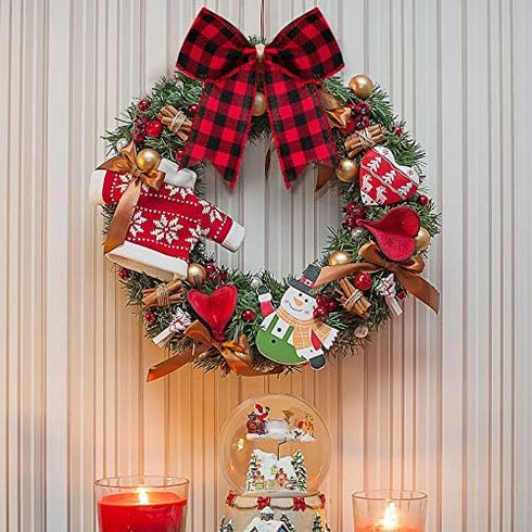 WILLBOND 12 Pieces Buffalo Plaid Bows Burlap Decorative Velvet Bows for Wreaths for Valentine Day Gift Wrap Party Decoration(Red and Black,6 x 6 I...