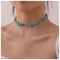 Boho Turquoise Bead Choker Necklace Short Irregular Turquoise Necklace Blue Gemstone Beaded Necklace Natural Stone Necklace Chain Jewelry for Wome...