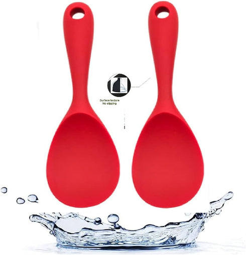 Silicone Rice Paddle Spoon 2PCS, Non Stick Heat Resistant Kitchen Works for Rice,Mashed Potato. (Casual Red)...