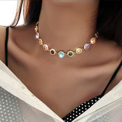 EARENT Colorful Crystal Choker Necklace Gold Rhinestone Chokers Sparkly Necklaces Chain Minimalist Prom Party Neck Jewelry for Women...