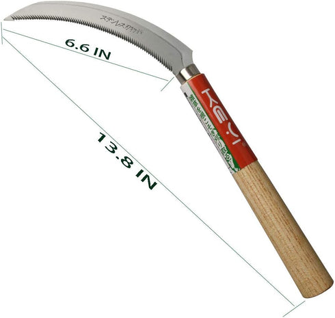 EYI Grass Sickle,Saw Tooth Sickle, Hand held Sickle Tool,Harvest Sickle with Wooden Handle, Light Serration, 6.6-Inch Stainless Steel Blade...