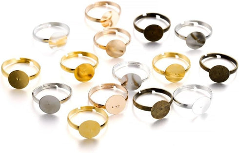 20 Pcs Blank Rings Stainless Steel Adjustable Pad Ring Base Ring Blank Bases,Ring Bezel Cabochon Base Bezel for Ring Blanks Making Kit Jewelry Fin...