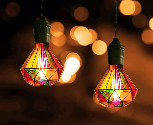 Dimmable Stained Glass LED Light Bulb,Diamond Shape LED Bulb, E26 Base 6 Watts G95 Shape LED Light Bulbs, for Home Party,Recreation Room,Balcony,G...