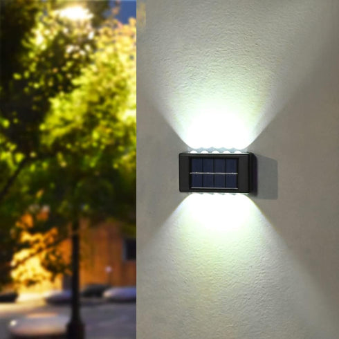 10 LED Solar Up Down Lights Outdoor Waterproof,2 Pack Modern Nordic Sconce Illuminate Outside Sunlight Sensor Lamp, Black Exterior Light Fixture W...