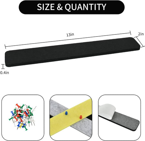 8Pcs Colour Cork Board Bar Strips with 50 Pushpins & Sticky Notes, Self-Adhesive Bulletin Board Strips No Damage for Wall, Felt Pin Board for Past...