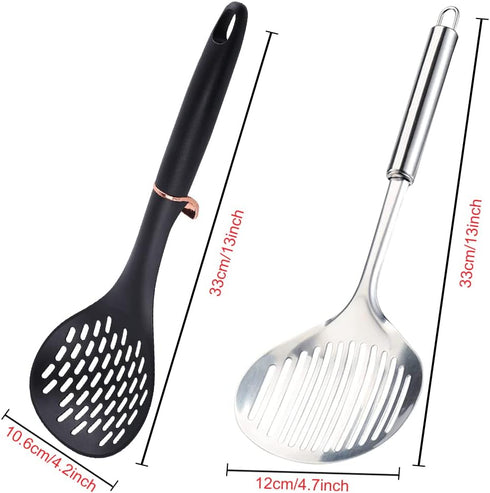 TENTA Kitchen 2pcs Pasta Spoon Kitchen Spoons Spider Strainer Metal Strainer Wok Utensils Spider Skimmer Stainless Steel & Nylon Slottes Spoon, Sp...