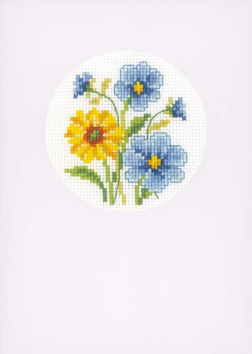 Vervaco Counted Cross Stitch Greeting Card Kit Blue and Yellow Flowers (Set of 3) 6" x 4.2"...