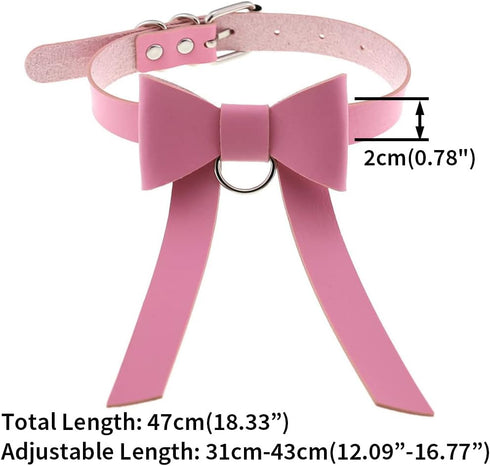 Multicolor PU Simulated Leather Silver-tone O Ring Bow Knot Adjustable Collar Choker Necklace...