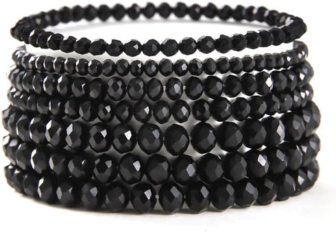 COLORFUL BLING Bohemian Stackable Bead Bracelets Set for Women Layered Multicolor Stretch Beaded Stacking Strand Wrap Bracelets Shiny Crystal Stat...