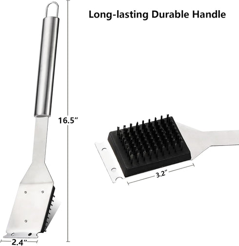 16.5” Grill Brush and Scraper with 2 Brush Replacements & 1 Screwdriver, Wire BBQ Grill Brush for Outdoor Grill, 304 Stainless Steel Cleaning Brus...