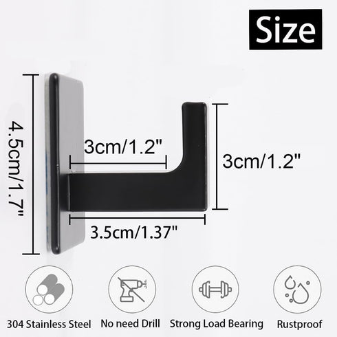Bath Towel Hook,10 Pack Self Adhesive Square Coat Hooks, Sturdy No Drilling Robe Hook, Stainless Steel Heavy Duty Clothes Hanger, Wall Hooks for B...