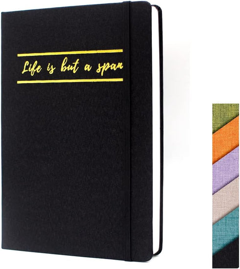 Linen Hardcover Journal Notebook, Gilding Aphorism Diary No Bleed 8mm Ruled Pages bookmarks, Inner Pocket, Tag Stickers, A5 5.8'' x 8.5''...