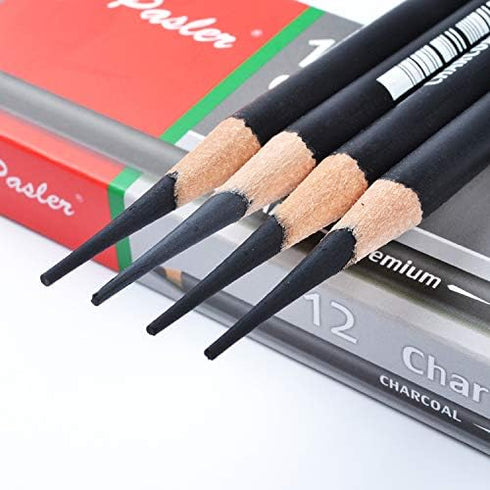 Pasler Professional Charcoal Drawing Pencils, Set of 12 Pieces: Soft, Soft-s, Medium, Hard for Drawing, Sketching, Shading, Artist Pencils for Beg...