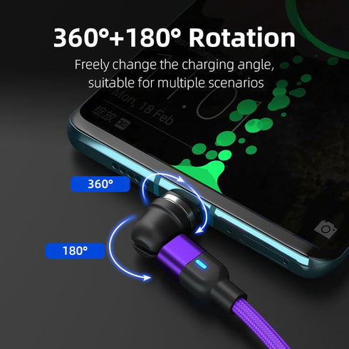 Magnetic Charging Cable, 540 ° Rotating Magnetic Phone Charging Cable with LED Light, 3-in-1 Nylon Woven Magnetic Phone Charger, Compatible with T...