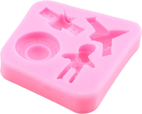 Mujiang Spaceship Astronaut Fondant Molds Rocket Robotics Space Spacecraft Airplane Silicone Molds For Baby Birthday Cake Decorating Cupcake Toppe...