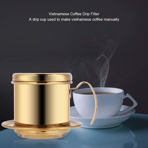 Vietnamese Coffee Filter Maker, Small Stainless Steel French Press Coffee Maker Pot Coffee Drip Brewer for Office Cafe(Gold)...