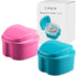 Denture Bath Box Cup, Complete Clean Care for Dentures, Clear Braces, Mouth Guard, Night Guard & Retainers,Traveling (Blue & Pink)...