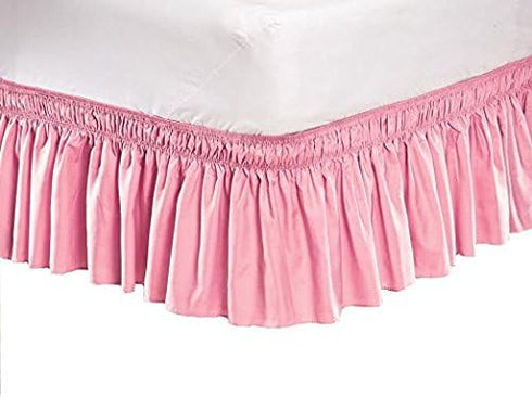 Pleated Three Sides Fabrics Wrap Around Style Egyptian Cotton Elastic 17 inch Drop Dust Bed Skirt for Twin/Full,Queen,King Size Beds(Queen, Pink)...