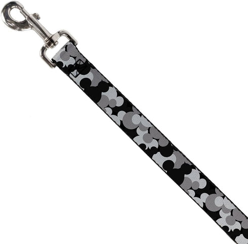 Buckle-Down Dog Leash Mickey Mouse Head Stacked Black Grays Available In Different Lengths And Widths For Small Medium Large Dogs and Cats, 4 Feet...