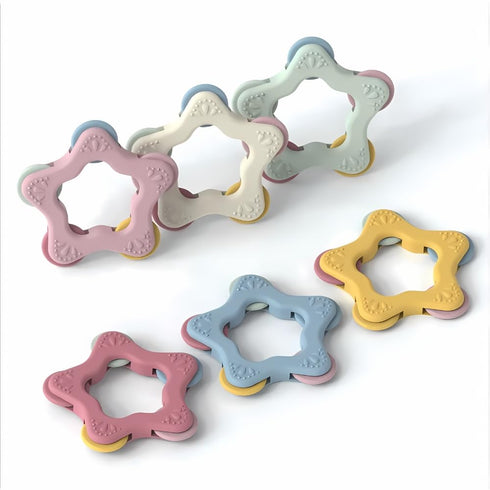 Star Shape Spinner Silicone Baby Teether - BPA Free Chewable Teething Toy, Soft and Safe, Easy to Hold, Star Design with Spinning Wheels, Ideal fo...