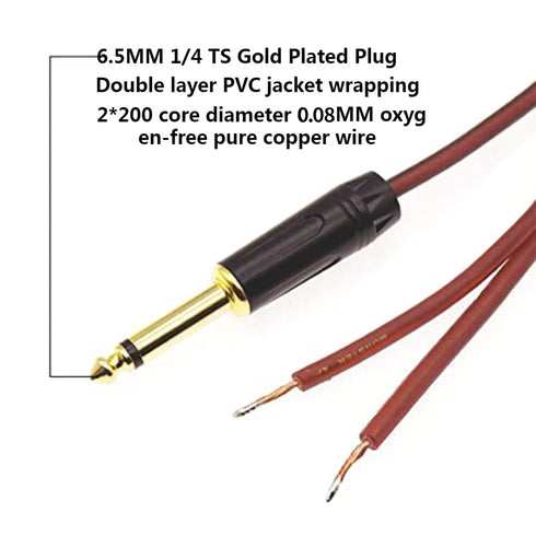 1/4 TS Plug to Bare Speaker Wire Audio Cable to 6.35mm Male Mono Adapter Replacement Open End (3feet*2)...