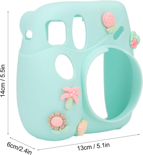 for Instax Mini 7 Plus Camera Silicone Case, Camera Soft Silicone Protective Cover with Adjustable Shoulder Strap (Blue Plant)...