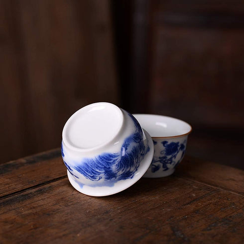 Chinese Handmade Kungfu Tea Cup 60 ml,Bone China Blue and White Tea Cups Set of 3,Ceramic Tea Mugs Without Handles,Best Gift...