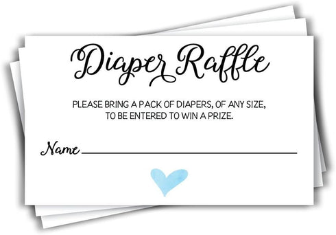 50 Diaper Raffle Ticket Lottery Insert Cards for Blue Boy Heart Baby Shower Invitations, Supplies and Games for Baby Gender Reveal Party, Bring a ...