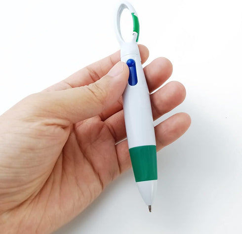 24PCS Plastic Carabiner Shuttle Pens 4-in-1 Retractable Ballpoint Pens Multicolor Pens with Buckle Keychain on Top for Office School Supplies Stud...