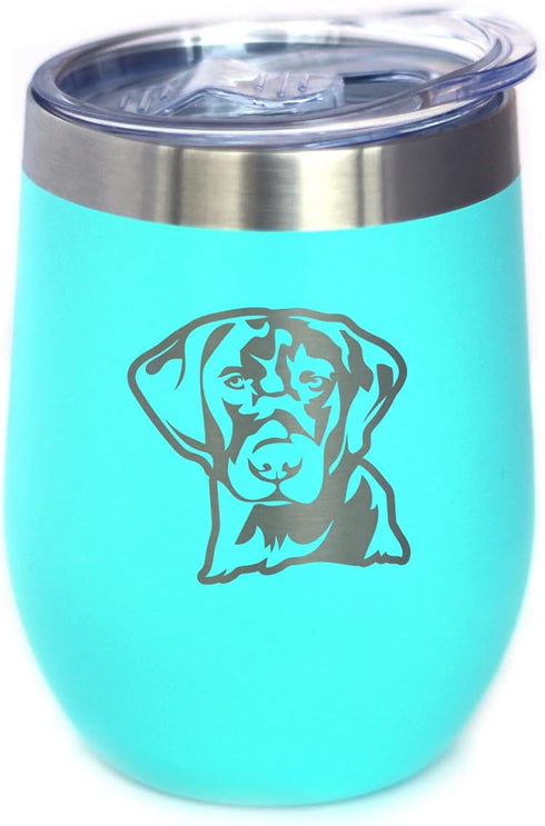 Bevvee Black Lab Face Wine Tumbler with Sliding Lid - Stemless Stainless Steel Insulated Cup - Labrador Retriever Outdoor Camping Mug - Teal...