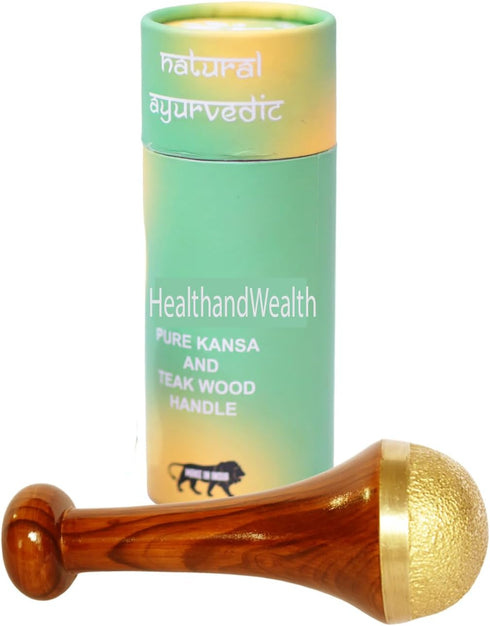 Bronze Kansa Vatki Cup with Wooden Handle Ayurvedic Detox Foot Massager Relaxation and Deep Cleaning Ancient Indian Technique Ayurvedic Kansa Vatk...