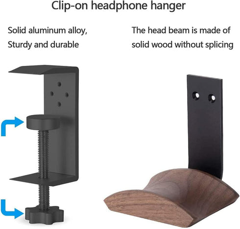 Headset Holder with Walnut Wood and Solid Metal, Headphone Holder Adjustable Design Headset Hanger Compatible with all Headphone Sizes (Walnut)......