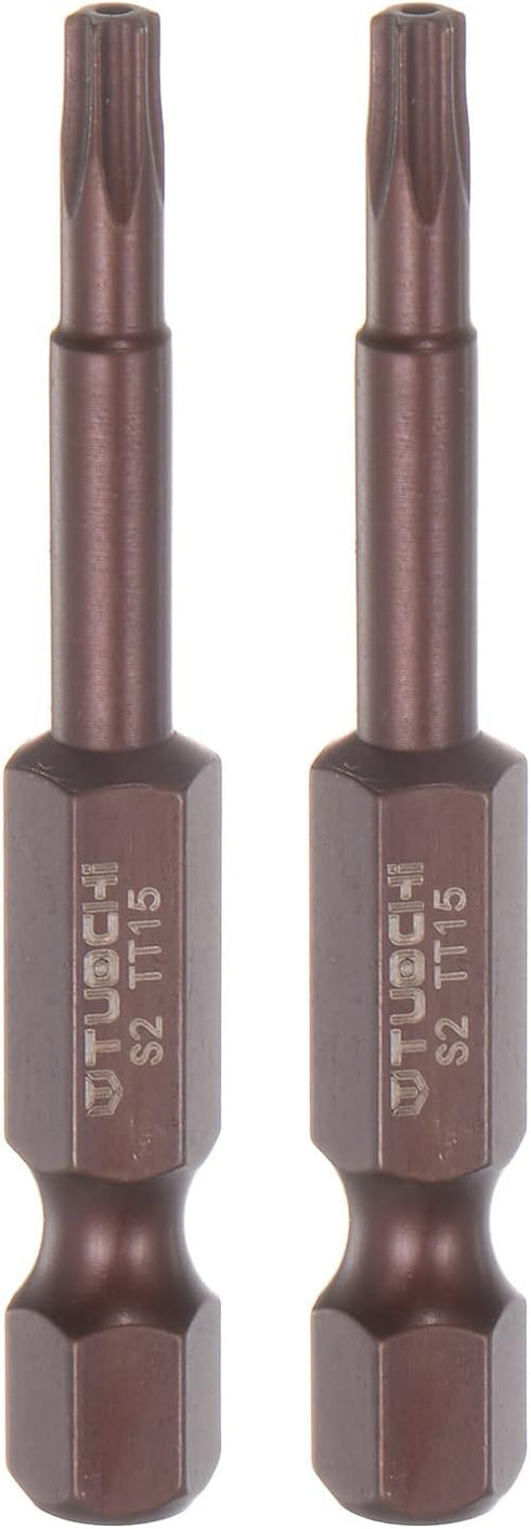 2pcs T15 Torx Bit 1/4" Hex Shank 2" Length Magnetic Security Star Screwdriver Power Tool, Red...