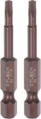 2pcs T15 Torx Bit 1/4" Hex Shank 2" Length Magnetic Security Star Screwdriver Power Tool, Red...