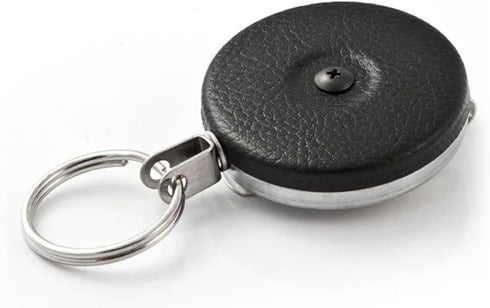 KEY-BAK Original Chain Retractable Key Holder with 24" Stainless Steel Chain, Black Front, Steel Belt Clip, 8 oz. Retraction, Split Ring, Black Vi...