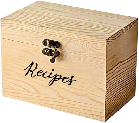 Personalized Wooden Recipe Box with Dividers and Card Holder - Vintage Farmhouse Style Recipe Organizer (Brown)...