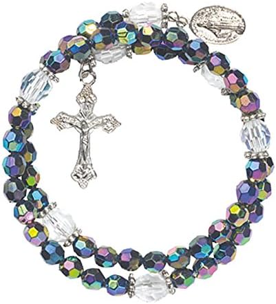 CB Acrylic Prayer Bead Rosary Wrap Bracelet with Miraculous Medal, 8 Inch...