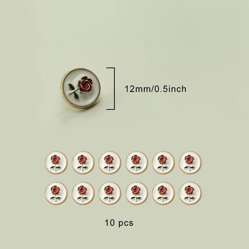 14 Pcs Vintage Red Rose Metal Buttons Sewn Button Shirt Cardigan Women's Garment 12mm/0.5inch, White/Gold...