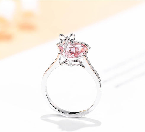 Dainty Cute 925 Silver Pink Heart Shaped Zircon Ring Bow Tie Ring for Women Anniversary Wedding Engagement Ring Promise Rings CZ Diamond Eternity ...