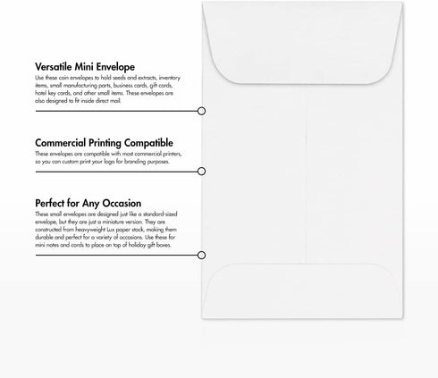 LUXPaper #1 Coin Envelopes | 2 1/4" x 3 1/2" | Bright White | 24lb. Text | 250 Qty...