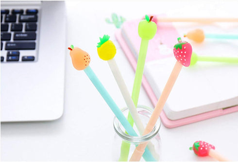 Yansanido Fluent Writting Pen, 12 Pcs 0.38 mm Black Ink Fruits Shape Rolling Ball Cute Gel Ink Pen for Student and School Office Supplies (Fruits)...