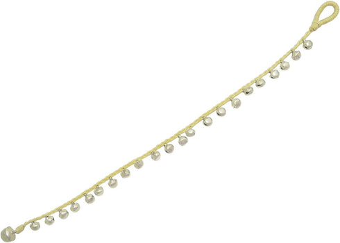 Handmade Silver-Tone Tiny Bells Beige Cord Station Anklet Bracelet 10 Inches (AkSP09)...