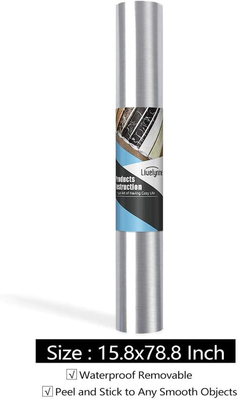 Livelynine Brushed Nickel Peel and Stick Wallpaper Silver Stainless Steel Contact Paper for Appliances Dishwasher Fridge Refrigerator Wrap Cover A...