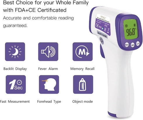 MOES Forehead Thermometer,Non-Contact Infrared Forehead °F/°C Digital Thermometer Fever Alarm and Memory Function for Anyone with Accurate LCD Dis...