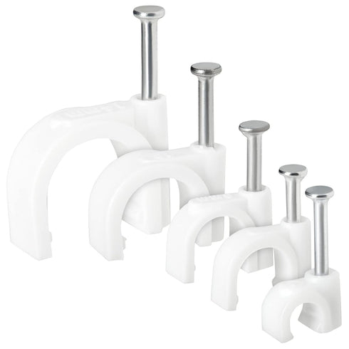 Juvale 500-Pack Round Cable Wire Clips for Wall Mounting, Extension Cord Holders, and Cable Management Staples in 5 Sizes for RJ45 Ethernet Connec...