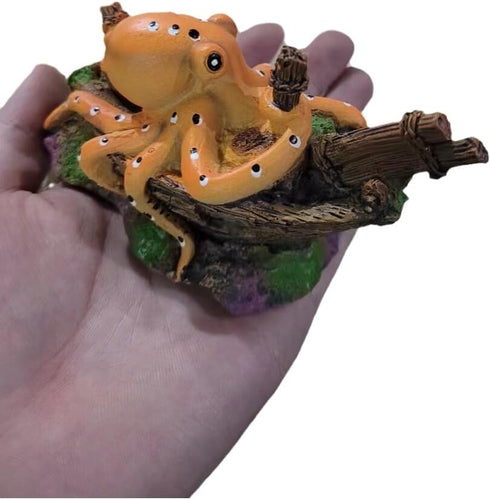 Small Aquarium Decoration Cute Octopuse Design Fish Tank Ornament Shipwreck Landscaping for Mini Small 5 10 Gallons Fish Turtle Tank...