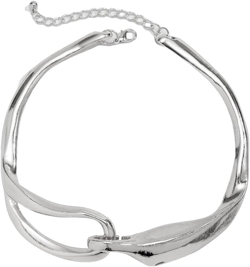 Women's Abstract Metal Buckle Necklace Punk Goth Irregular Twisted Chunky Necklace...