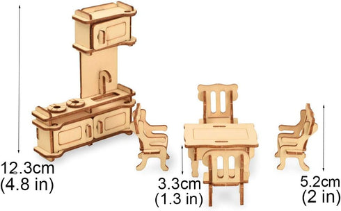 BOHS 34-Piece Dollhouse Furniture Set - Laser Cut Wooden 3D Puzzles - Miniature Doll House DIY Models and Accessories...