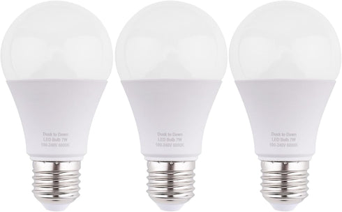 Dusk to Dawn LED Outdoor Light Bulb 7W Daylight White Auto on/Off Photocell Sensor A19 LED Light Bulb 60 Watt Equivalent, 3-Pack...